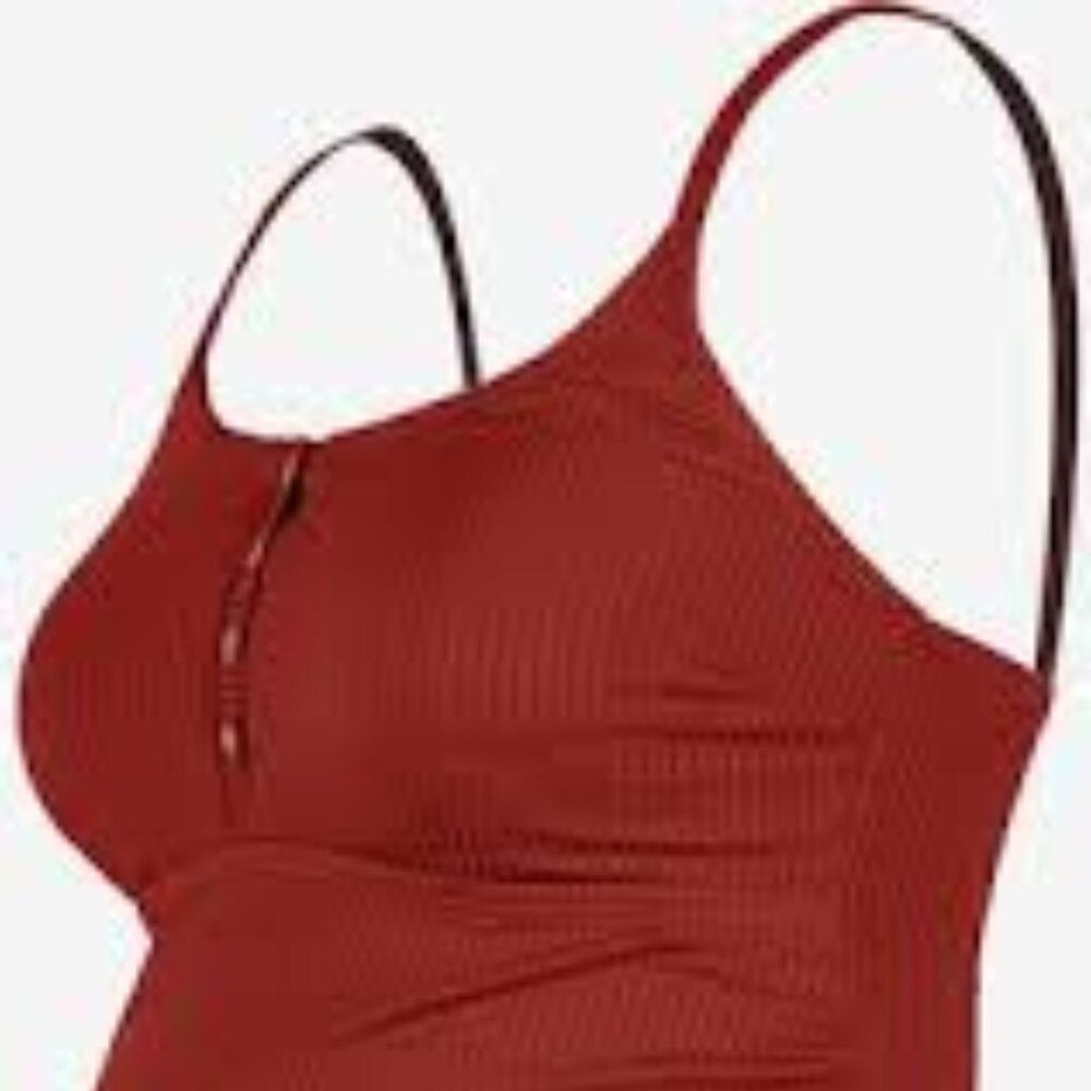 CUPSHE RUSTIC COPPER RIBBED CUTOUT BACK RUCHED MATERNITY SWIMSUIT SIZE LARGE NWT - Picture 7 of 8